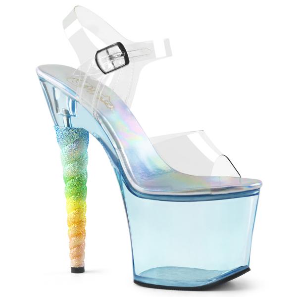 UNICORN-708T Pleaser High-Heels Plateausandaletten Einhornabsatz klar babyblau getönt