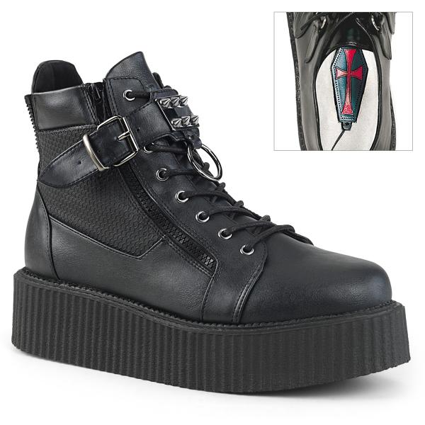 Sale V-CREEPER-566 DemoniaCult Damen Booties schwarz Spitznieten Reißverschlüsse 40