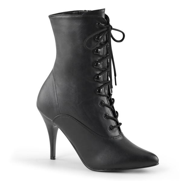 VANITY-1020 Pleaser High-Heels Stiefeletten mit Schnürung vorn schwarz Lederlook