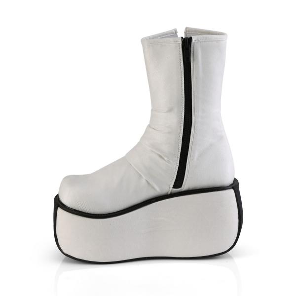 VIOLET-100 DemoniaCult Damen Plateaustiefeletten geraffter Schaft weiß Velours