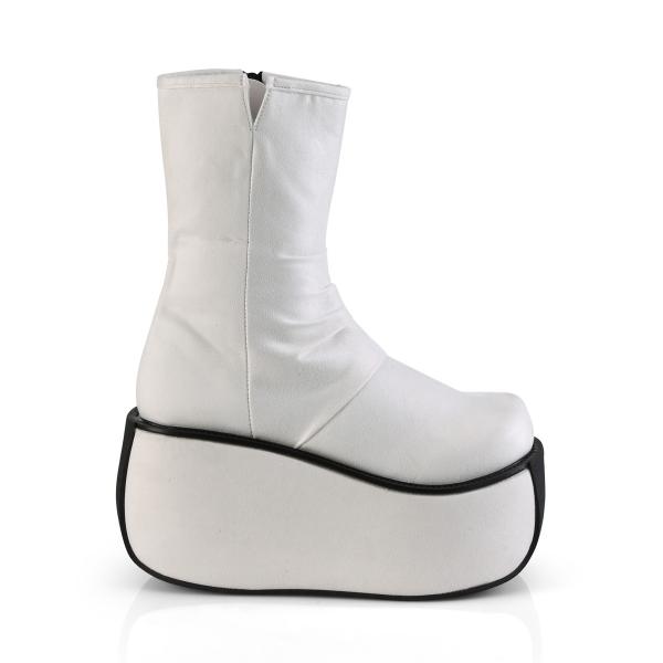 VIOLET-100 DemoniaCult Damen Plateaustiefeletten geraffter Schaft weiß Velours