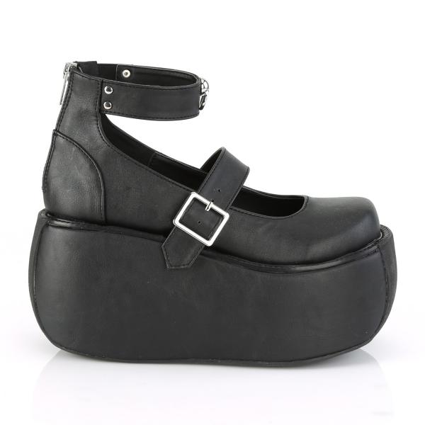 Sale VIOLET-32 DemoniaCult vegane Damen Riemchen Plateau Pumps O-Ring schwarz Lederoptik 39
