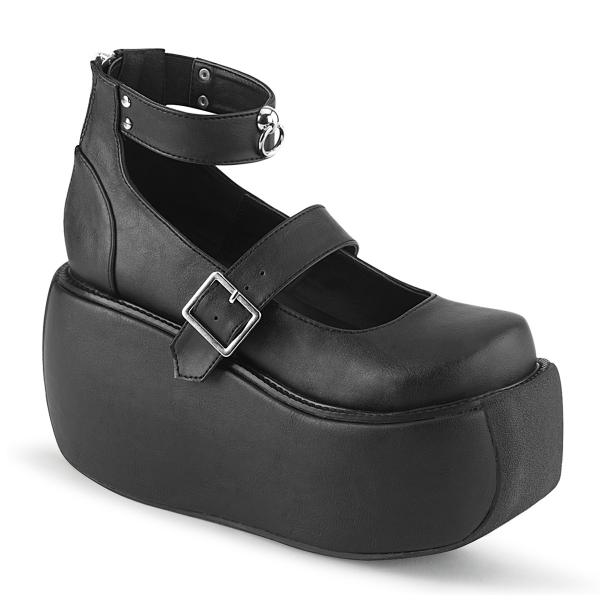Sale VIOLET-32 DemoniaCult vegane Damen Riemchen Plateau Pumps O-Ring schwarz Lederoptik 39