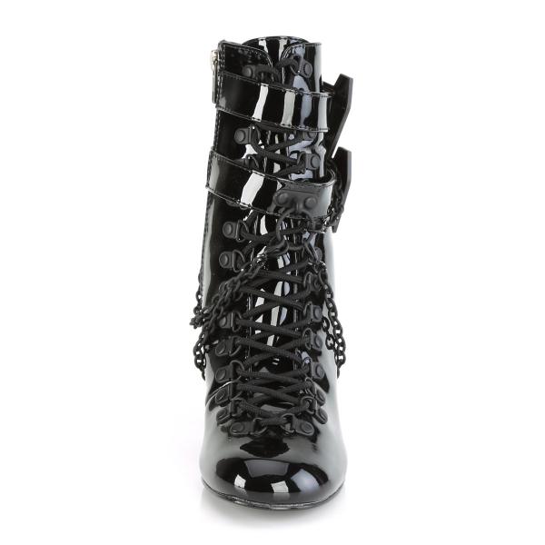 Sale VIVIKA-128 DemoniaCult vegane Damen Stiefeletten Ketten Sargschnallen schwarz Lack 41