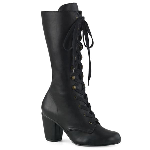 Sale VIVIKA-205 vegane DemoniaCult Schnür-Stiefeletten schwarz Lederoptik vorn rund geschnitten 38