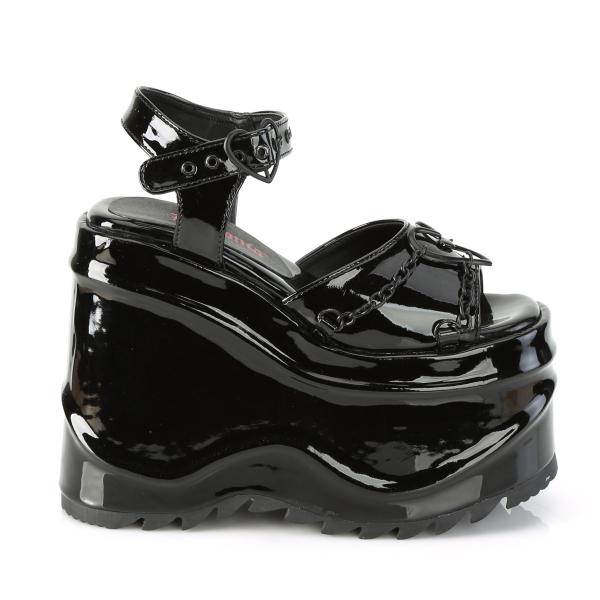 Auktion WAVE-09 DemoniaCult High Heels Plateausandaletten Herzring Ketten schwarz Lack 36