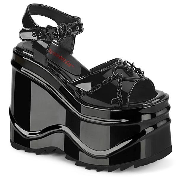 Auktion WAVE-09 DemoniaCult High Heels Plateausandaletten Herzring Ketten schwarz Lack 36