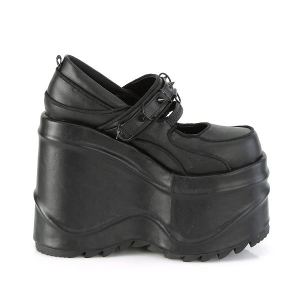 Sale WAVE-48 DemoniaCult Damen Plateaupumps Riemchen Stachel D-Ring schwarz Lederlook 37