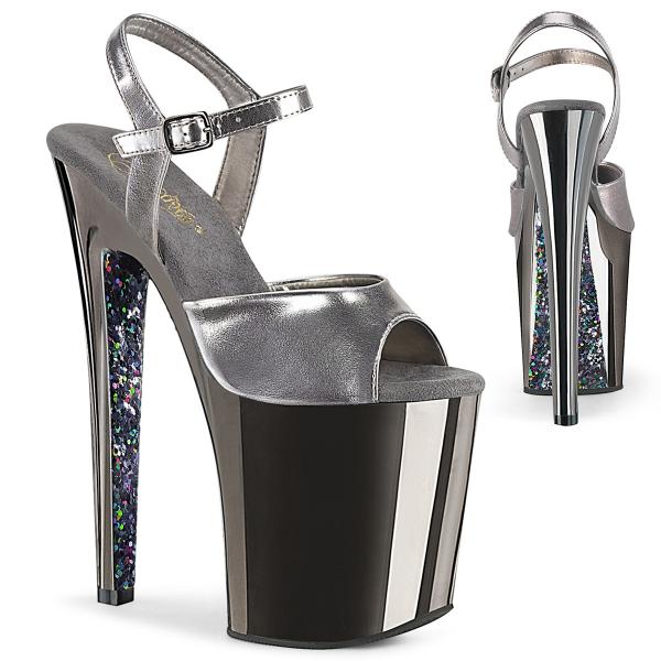 XTREME-809TTG Pleaser High-Heels Plateausandaletten zinn metallic chrom glitter