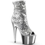 Sale ADORE-1008SQ Pleaser High-Heels Peep-Toe Stiefeletten Pailletten silber chrom 40
