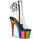 Sale ADORE-1018RC Pleaser peep toe high heels platform ankle boot rainbow chrome 42