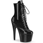Sale ADORE-1020GP Pleaser High Heels Plateaustiefeletten schwarz Glitter Lack Gr 38