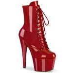 Sale ADORE-1020GP Pleaser High Heels Plateaustiefeletten rubinrot Glitter Lack 43