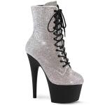 Sale ADORE-1020RS Pleaser High Heels Plateaustiefeletten silber Strass schwarz matt 40