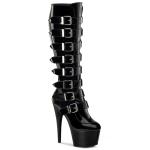 Sale ADORE-2043 Pleaser high heels platform knee boots with 8 buckles black patent 39