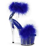 Sale ADORE-724F vegan Pleaser close back ankle cuff sandal marabou fur clear royal blue 36