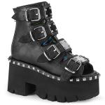 Sale ASHES-70 DemoniaCult Bootie-Sandaletten schwarz Lederoptik mit Nieten Schnallen Hologramm 36