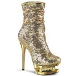 Sale-BLONDIE-R-1009 Pleaser High-Heels Stiefeletten gold Chrom Pailletten Strass 37