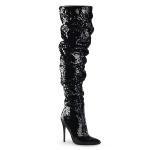 Sale COURTLY-3011 Pleaser High-Heels Overkneestiefel schwarze Pailletten Gr 40