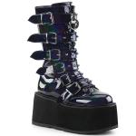 Sale DAMNED-225 DemoniaCult vegan platform mid-calf boot black hologram cone-studded straps 42