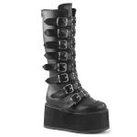 Sale DAMNED-318 DemoniaCult platform knee high boot black vegan leather 8 buckle straps metal plat 38