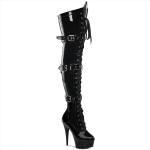 Sale DELIGHT-3028 Pleaser High Heels Overkneestiefel schwarz Lack mit 3 Schnallen 42