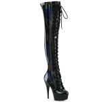 Sale DELIGHT-3029 Pleaser Damen High Heels Plateau Overkneestiefel schwarz Holo Lack 38
