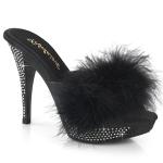 Sale ELEGANT-401F Fabulicious rhineston high heels platform marabou slipper black matte 39
