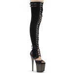 Sale FLAMINGO-3027 Pleaser vegan high heels sandal style thigh high boot black suede matte 39