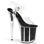 Sale FLAMINGO-808G Pleaser High-Heels Plateau Sandaletten klar schwarz Glittereinsätze 38
