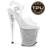 Sale FLAMINGO-808PREM-RSI Pleaser Pole Dance Plateausandaletten klar silber AB Strass TPU 38