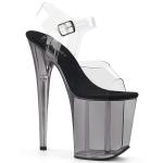 Sale FLAMINGO-808T Pleaser High-Heels Plateausandaletten klar rauchfarben getönt 37
