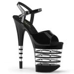 Sale FLAMINGO-809LN Pleaser High-Heels Sandaletten schwarz Lack mit Streifenplateau 38
