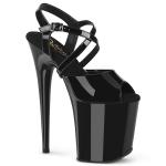 Sale FLAMINGO-824 Pleaser Damen High Heel Plateausandaletten Kreuzriemen schwarz Lack 40