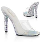 Sale GALA-01DML Fabulicious vegan ladies high heels pantolette clear silver rhinestones 38