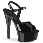 Sale GLEAM-609 Pleaser vegan comfort high heels ankle strap sandal black patent 39