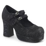 Sale GOTHIKA-09 DemoniaCult Damen Riemchen Plateau Pumps schwarz Satin Spitze Totenkopf 38