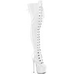 Sale JUBILANT-4012 Pleaser vegan high heels concealed platform overknee boot white stretch patent 40