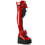 Sale KERA-303 DemoniaCult wedge platform thigh high boots straps bow red patent 39