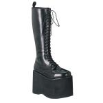 Sale MEGA-602 DemoniaCult Unisex Goth Keilplateau Schnürstiefel schwarz matt 42
