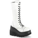Sale SHAKER-72 DemoniaCult Damen Keilplateau Schnürstiefel weiß Lederoptik 38