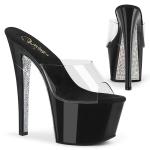 Sale SKY-301CRS Pleaser high heels platform slide clear black silver contrast rhinestones 41