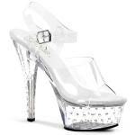 Sale STARDUST-608 Pleaser high heels platform ankle strap sandal clear with rhinestones 36