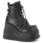 Sale STOMP-13 vegan wedge platform lace-up front ankle boot quilted front black matte 40