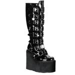 Sale SWING-815 DemoniaCult Gothic Punk Gogo Keilplateaustiefel schwarz Lack 16 Schnallen 39