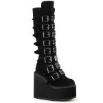 Sale SWING-815 DemoniaCult wedge platform boots black velvet 16 buckles 40