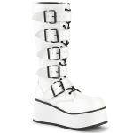 Sale TRASHVILLE-518 vegan DemoniaCult Unisex platform knee boot white with 5 buckles 38
