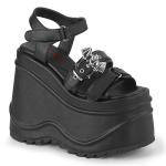 Sale WAVE-13 DemoniaCult wedge platform ankle strap sandal black matte bat buckle 42